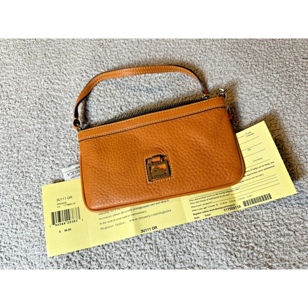 Dooney & Bourke Women's Wristlet Orange Pebbled Leather Large Slim Purse